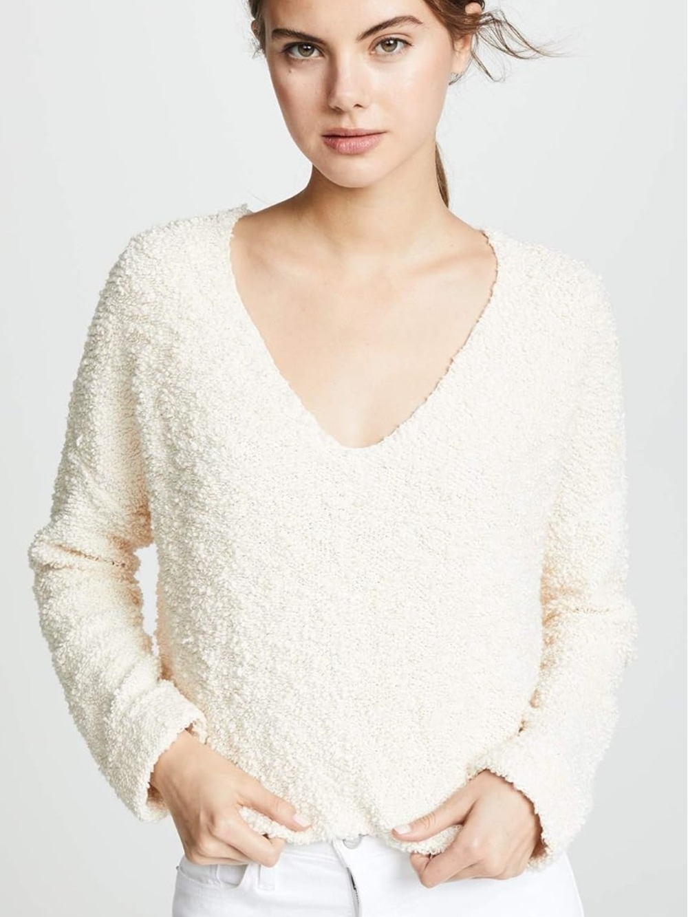 Free People Ivory Popcorn Pullover Sweater Size M - Picture 3 of 15